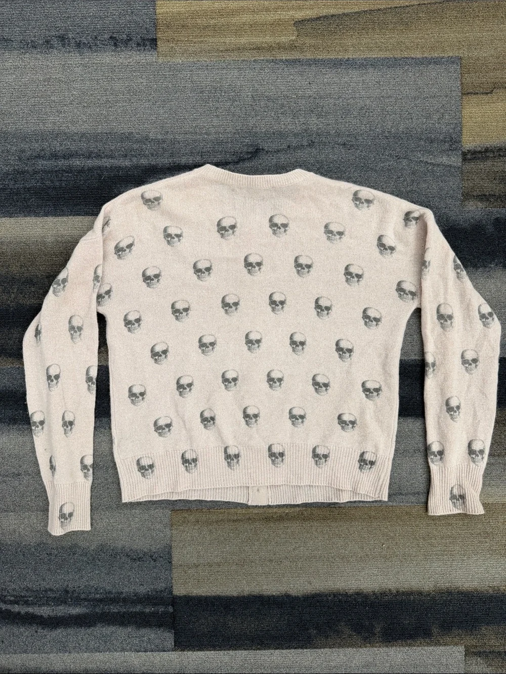 Skull Cashmere Light Tan/Brown Skull-Print Button Cardigan - Picture 6 of 10